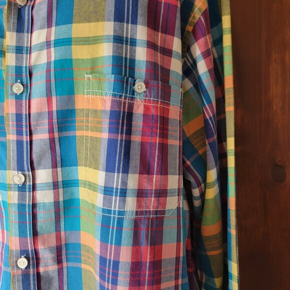 Club Room Men XXL Madras Plaid Shirt 100% Cotton Button Down Collar Long Sleeve - Picture 4 of 13